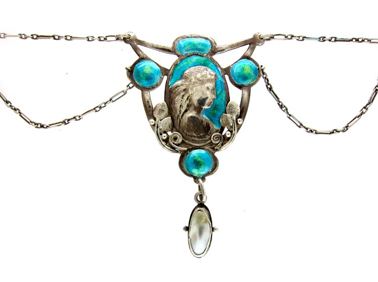 Art Nouveau Silver & Enamel Necklace attributed to Bertha Lang Goff