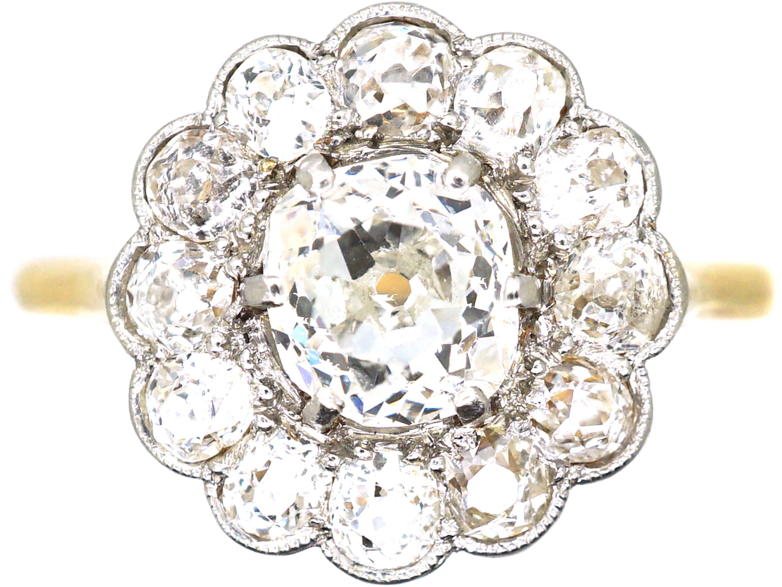 Edwardian 18ct Gold & Platinum, Old Mine Cut Diamond Daisy Cluster Ring by Mappin & Webb (Copy) #8