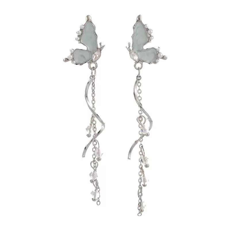 Delicate Butterfly Drop Earrings with Crystal Accents