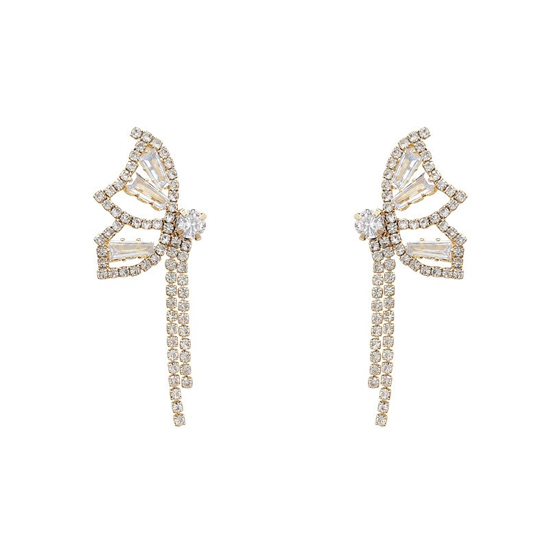 Dazzling Crystal Wing Drop Earrings - Luxurious Gold-Tone Finish